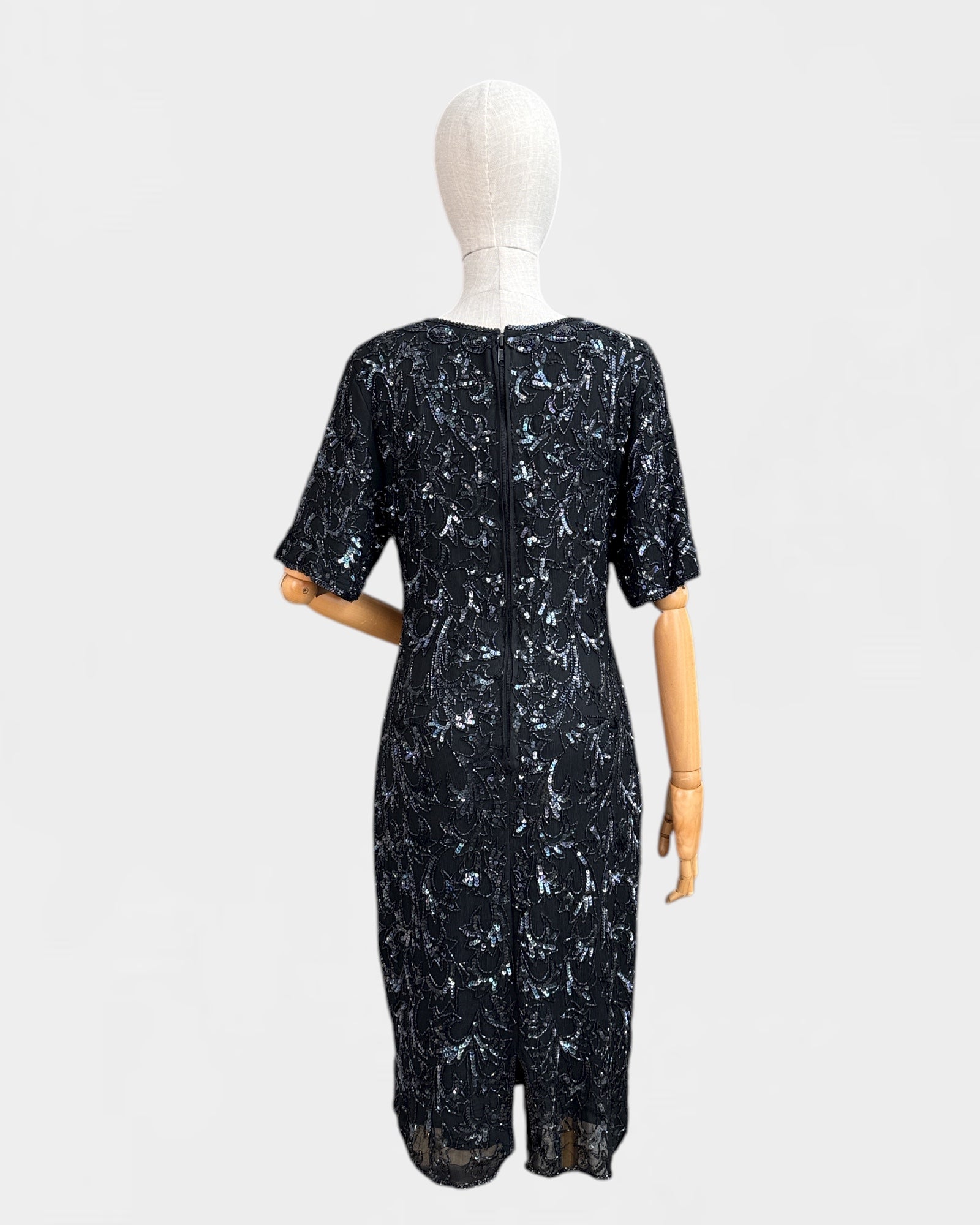 Robe paillettes 100% soie Noir Petals , S/M